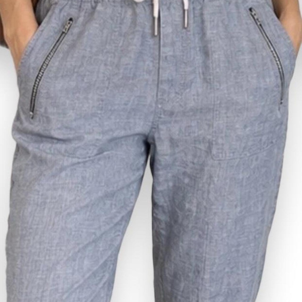 Athleta Cabo Linen Jogger Pants Light Blue Textured Women Size 10